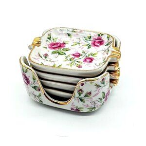 Vintage Lefton Rose Chintz Hand-Painted Floral Porcelain Nested Set